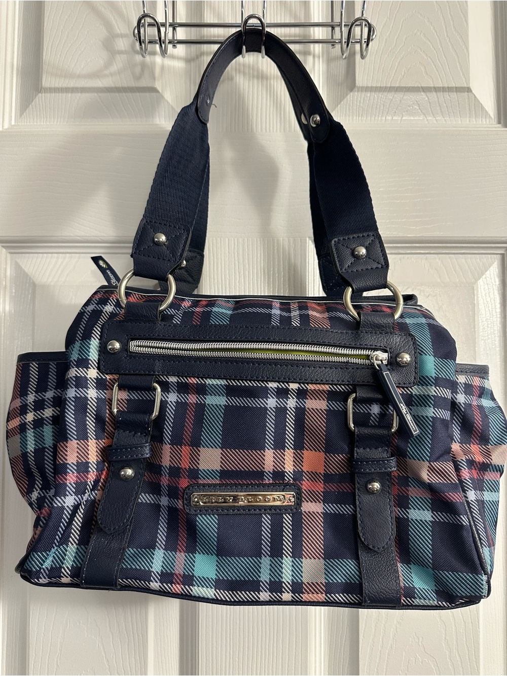 Lily Bloom Plaid Navy Multi-Color Satchel Handbag